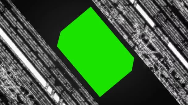 Computer matrix - virtual vortex - hall - data streaming - sharp number - bended angle - green screen - element - white — Stock Video