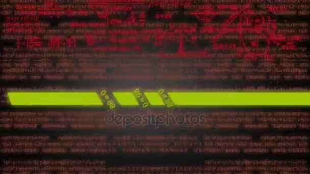 Компьютерная матрица - виртуальный вихрь - зал - поток данных - острое число - элемент - черный 02 — стоковое видео