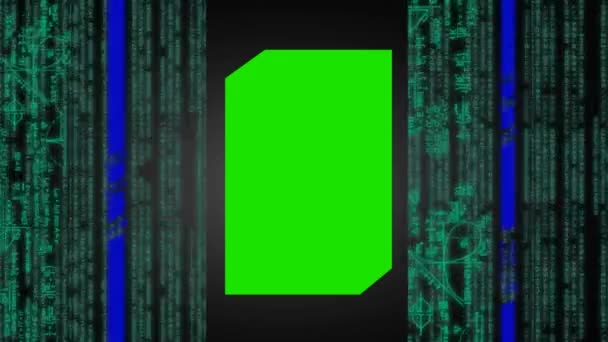 计算机矩阵-虚拟旋涡-霍尔-数据流-锋利数-绿色屏幕-元件-黑 02. — 图库视频影像