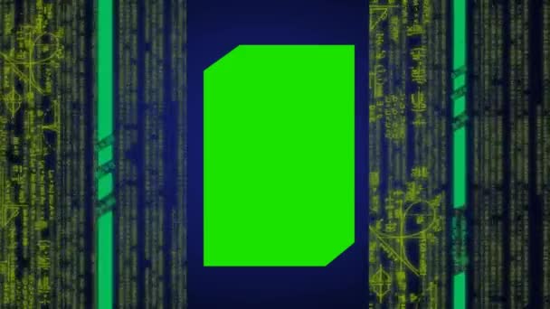 Computer matrix - virtuele vortex - hall - gegevens streaming - scherpe nummer - groene scherm - element - blauw 01 — Stockvideo