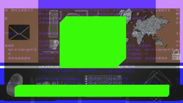 Komputer - virtual wir - hall - danych strumieniowych - focus - ostry numer - gięte kąt - zielony ekran - elementu macierzy - zielono - różowy. — Wideo stockowe