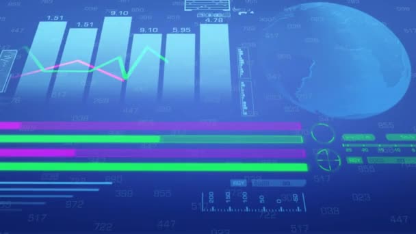 Graf - ekonomika - kyberprostoru - digitální čísla - Stock - spodní Zoom - modrá. — Stock video