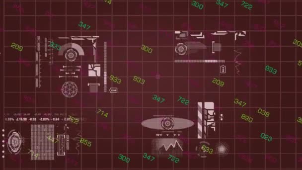 Informationsraster - Digitaltechnik - Zahlenverschiebung - weiße Symbole - Monitor - Details - rot. — Stockvideo