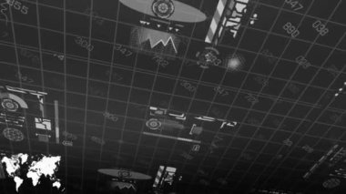 Dünya - Grid bilgi - dijital teknoloji - - detaylar - perspektif - siyah - beyazlar sembolleri - değişen sayılar izlemek