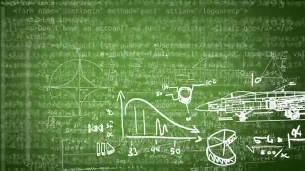 Números y dibujos - Fondo de la ecuación - Lazo de codificación - Verde — Vídeos de Stock