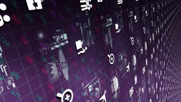 Bureau - Grille d'information - technologie numérique - changement de chiffres - symboles blancs - moniteur - détails - perspective - violet — Video