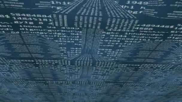 Perspektiva - nad pohled - kódování informací - perspektivní pohled - cyber grid - matrix - čísla - modrá — Stock video