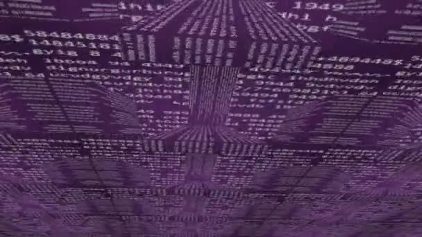 Perspektiva - nad pohled - kódování informací - perspektivní pohled - cyber grid - matrix - čísla - fialová — Stock video