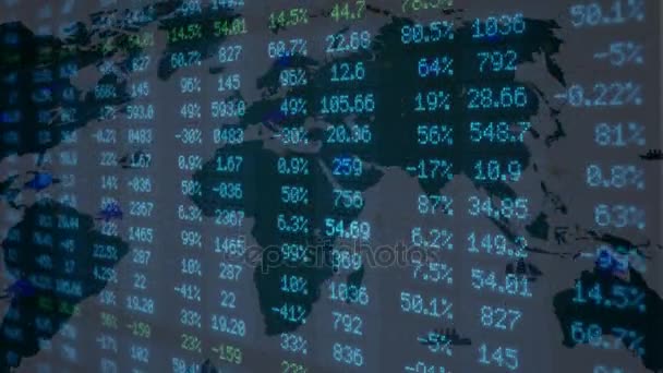 Stock Market - pénzügyi számok - digitális Led - Neon Térkép - sötét kék - jobb. — Stock videók