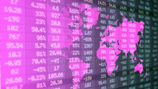 Mercado de ações - Números financeiros - Digital Led - Mapa do mundo - azul-esquerda — Vídeo de Stock