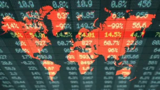 Mercado de valores - Números financieros - Digital Led - Mapa del mundo - azul - Arriba — Vídeos de Stock