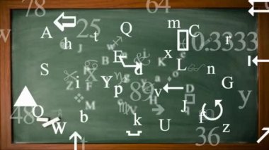 Titreyen harfler ve işaretler - arka plan Loop - semboller ve çizimler - yeşil yazı tahtası.