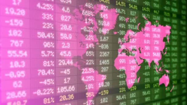 Giełda - finansowe numery - cyfrowy Led - mapa świata - dark green - lewo. — Wideo stockowe