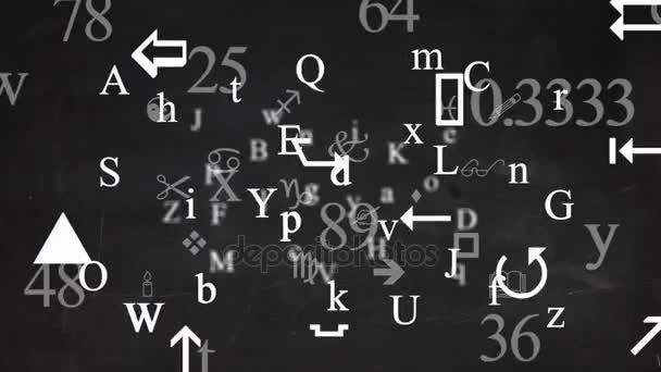 Trembling letters and signs - Background Loop - Symbols and drawings - Black Chalkboard — Stock Video