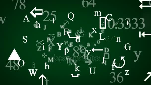 Reszkető betűk és jelek - háttér Loop - szimbólumok és rajzok - zöld — Stock videók