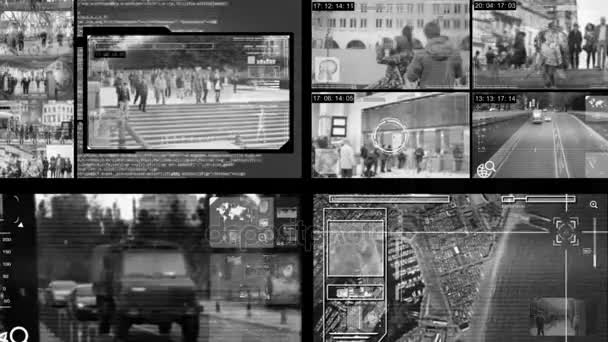 Obrazovka - Surveillance - Monitor - černé pruhy — Stock video