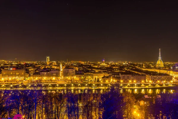 Panorama Turín Con Topo Antonelliana Por Noche — Foto de Stock