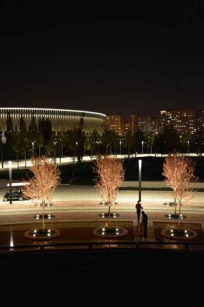 Krasnodar park gece şehirde parlak ışıkları. Krasodar Stadyumu.