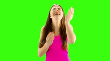 Chromakey görüntüleri gülüyor güzel ve mutlu bir kadın portresi