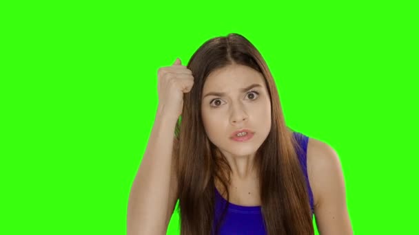 Chromakey filmare femeie teatru spectacol interlocutor prostie — Videoclip de stoc