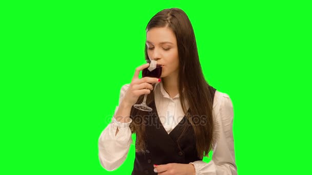 Woman drink wine. and enjoys — Stock Video