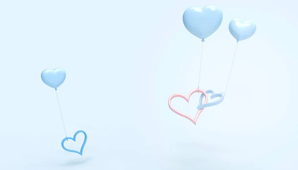 Amor Corazones Globos Azules Concepto San Valentín Tarjetas Felicitación Boda — Foto de Stock