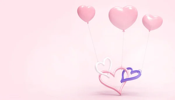Amor Corações Azuis Balões Cor Rosa Conceito Dia Dos Namorados — Fotografia de Stock