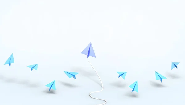 Бумажный Самолет Лидерство Креативные Идеи Blue Origami Бизнес Концепция Пастельно — стоковое фото