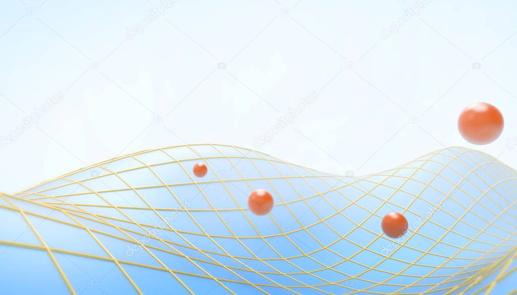 Technology background Wave Concept Red Ball and connectivity business ideas on Green Blue pastel background - 3d rendering