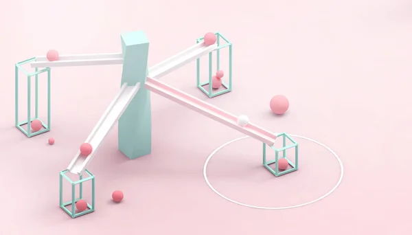 Geometrik Şekilli Liderlerinin Ball Yarışmasına Katılması Pembe Pastel Arka Planda — Stok fotoğraf