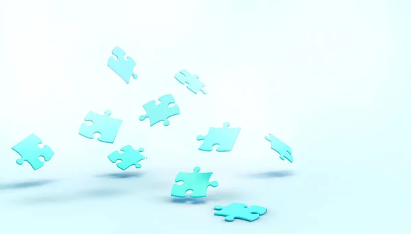 Puzzle Concept Jigsaw Business Concept Και Πράσινο Παστέλ Φόντο Απόδοση — Φωτογραφία Αρχείου