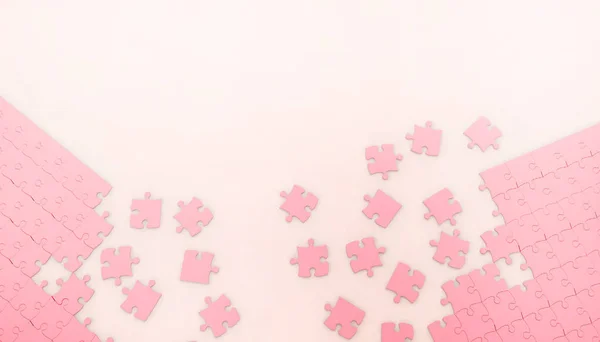 Puzzle Jigsaw Pink Background Business Concept Modern Red Pastel Background — Stock Photo, Image