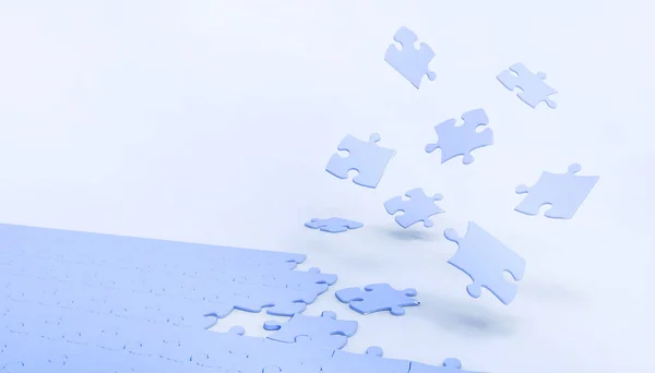 Puzzle jigsaw and creative ideas business Concept making on Blue pastel background - 3d rendering - minimal style