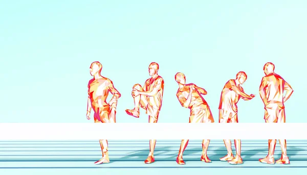 ランニングジョギングマンアートコンセプトローポリラインアートクリエイティブアイデアテンプレートパンフレット チラシ ブルーパステルの背景に関するプレゼンテーション イラスト最小限のスタイル — ストック写真