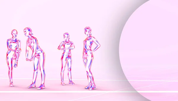 女性ランニングジョギングヘルスローポリラインアートクリエイティブアイデアフィットネスとピンクのパステルの背景のスポーツの背景 イラスト最小限のスタイル — ストック写真