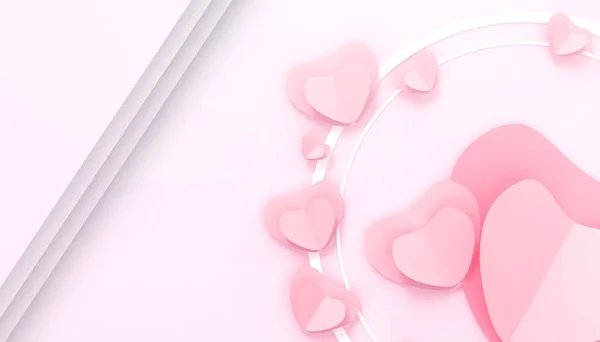 Valentine Day Flat Lay Love Background Concept Pink Hearts Gift — 스톡 사진