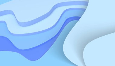 Kağıt sanatı Mavi Desen Modern Geometrik şekilleri Mavi zemin üzerinde dalgalandırıyor - 3d görüntüleme
