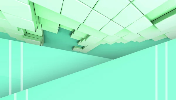 概要テクノロジーグリーンの背景と現代建築のアイデア立方体ランダムコンセプト 3Dレンダリング — ストック写真