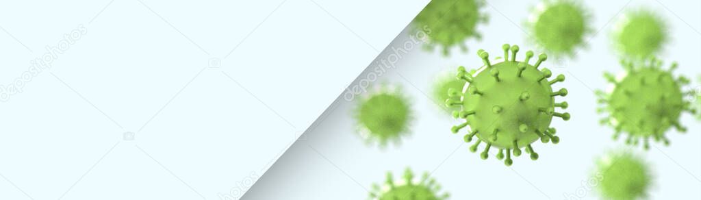 Coronavirus Covid-19 under microscope outbreak and danger Cell on Green background - 3d Illustration Art