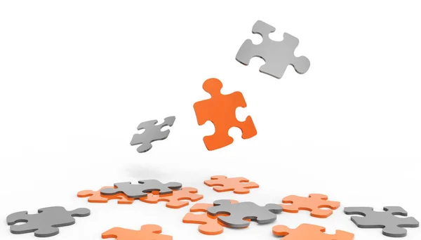Jigsaw Puzzle Piece Black Orange Connection Business Concept Isolated White — стокове фото