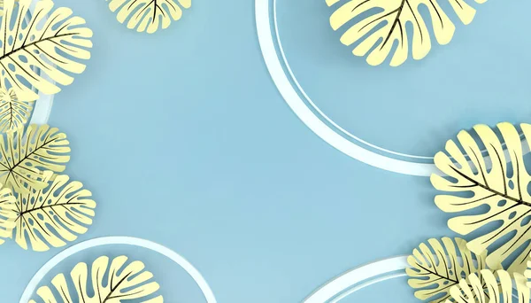 Green leaf border Plant frames on Blue background.Greeting card Concept - 3d rendering