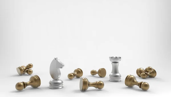 Leadership pawn of chess game and Horse chess in business Concept isolated on white background - 3D Rendering
