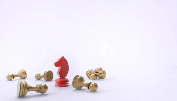 领导才能与成功 棋类游戏 马的红色与蓝色背景下的商业概念 3D渲染 — 图库照片