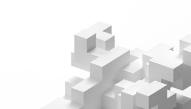 Yaratıcı fikir dikdörtgen beyaz kutular, modern formda rastgele geometri Grame teknolojisi kavramları gri ve beyaz arkaplan - 3D oluşturma