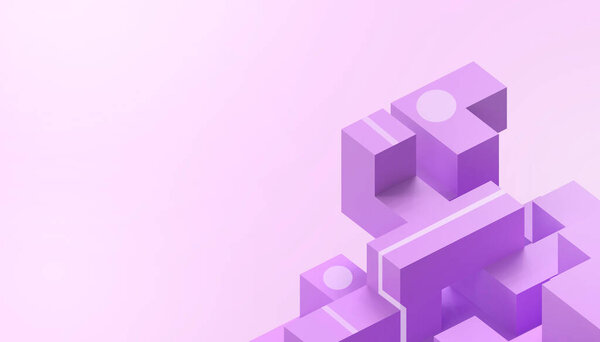 Creative idea Geometric square Purple boxes in random form in the concept of a ladder of success Concept on Purple Background - 3d rendering