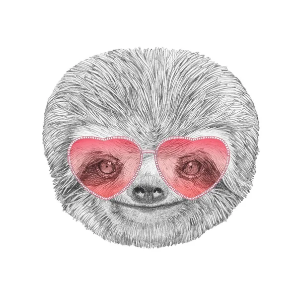 Sloth with heart shaped glasses — Stock Photo, Image