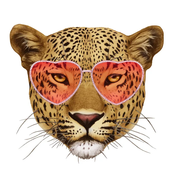 Leopard  with heart shaped glasses — Stock Photo, Image