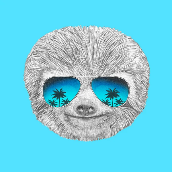 Sloth with mirror sunglasses — Stock Photo, Image