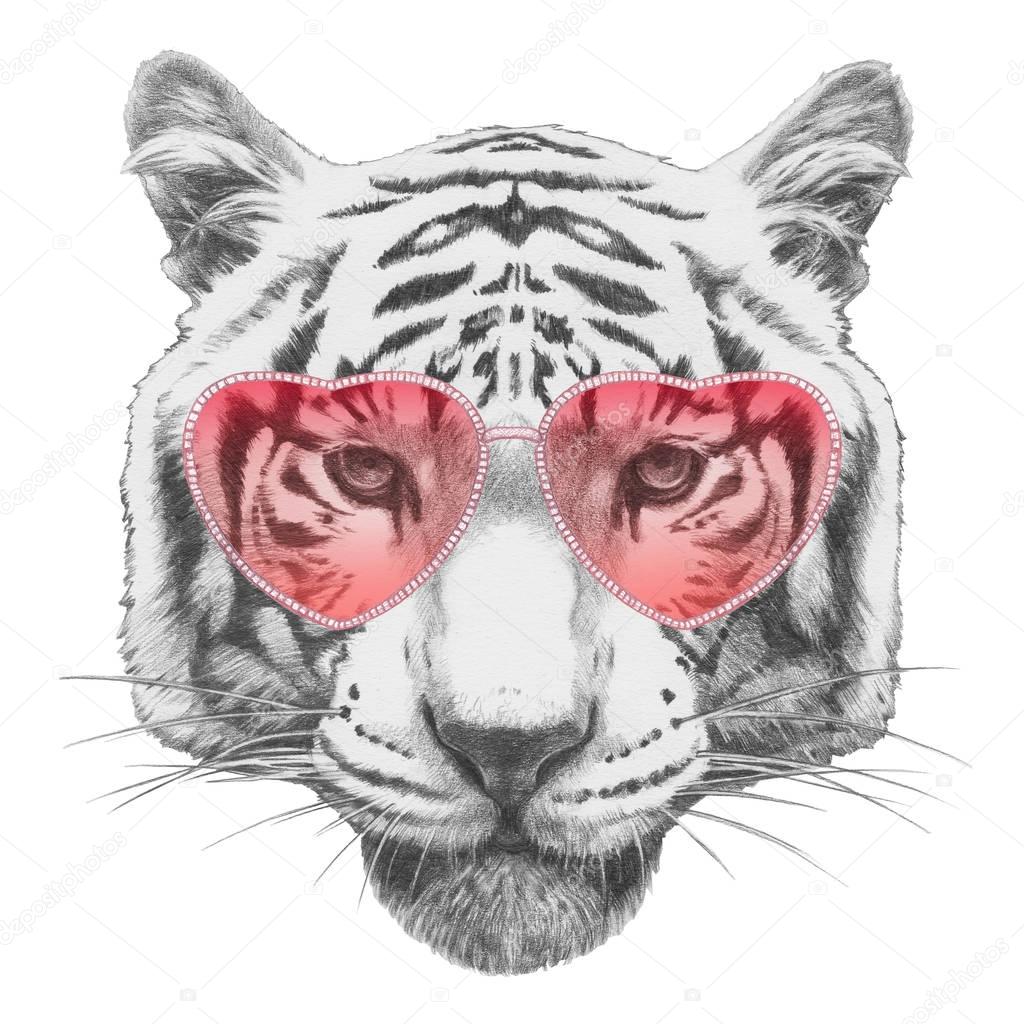 Tiger with heart shaped glasses