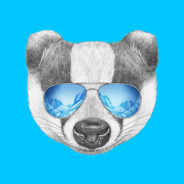 Badger with mirror sunglasses — Stock Photo, Image